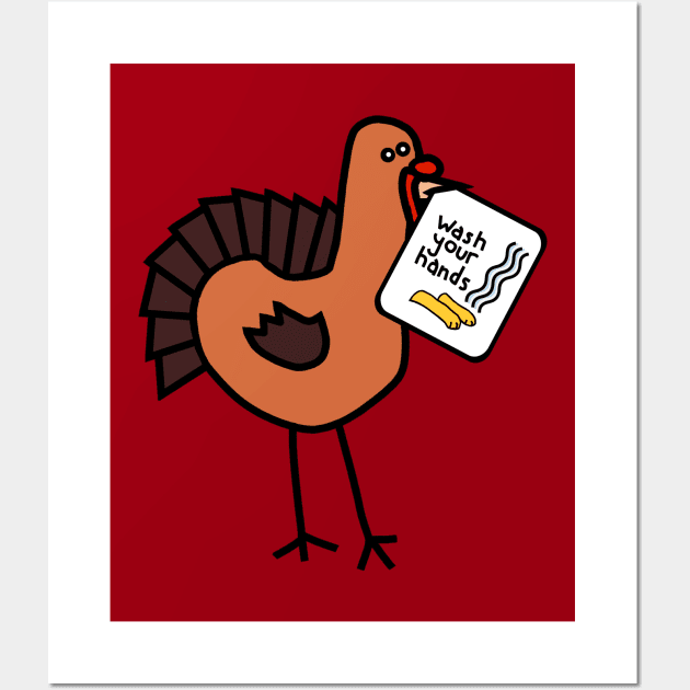 Funny Thanksgiving Turkey Says Wash Your Hands Wall Art by ellenhenryart